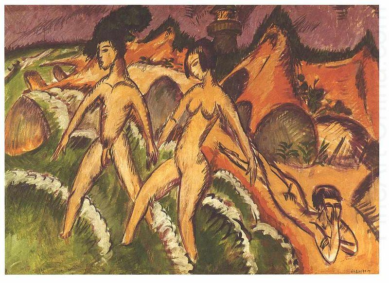 Female nudes striding into the sea, Ernst Ludwig Kirchner